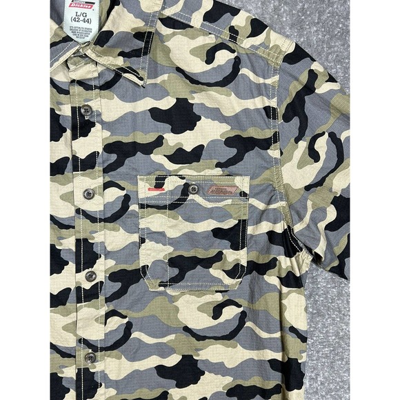 Dickies Camouflage Short Sleeve Button Up Shirt Mens Large Stretch Camo POCKETS - Picture 4 of 8
